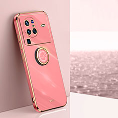 Coque Ultra Fine Silicone Souple Housse Etui avec Support Bague Anneau Aimante Magnetique XL1 pour Vivo X80 Pro 5G Rose Rouge