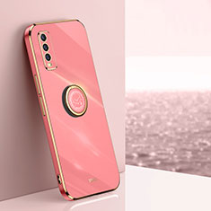 Coque Ultra Fine Silicone Souple Housse Etui avec Support Bague Anneau Aimante Magnetique XL1 pour Vivo Y12A Rose Rouge