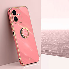 Coque Ultra Fine Silicone Souple Housse Etui avec Support Bague Anneau Aimante Magnetique XL1 pour Vivo Y22 Rose Rouge