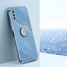 Coque Ultra Fine Silicone Souple Housse Etui avec Support Bague Anneau Aimante Magnetique XL1 pour Vivo Y50t Bleu
