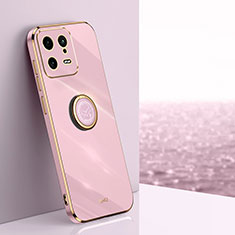 Coque Ultra Fine Silicone Souple Housse Etui avec Support Bague Anneau Aimante Magnetique XL1 pour Xiaomi Mi 13 5G Rose