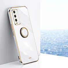 Coque Ultra Fine Silicone Souple Housse Etui avec Support Bague Anneau Aimante Magnetique XL1 pour Xiaomi Redmi 9 Power Blanc