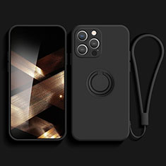 Coque Ultra Fine Silicone Souple Housse Etui avec Support Bague Anneau Aimante Magnetique YK1 pour Apple iPhone 15 Pro Max Noir