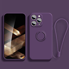 Coque Ultra Fine Silicone Souple Housse Etui avec Support Bague Anneau Aimante Magnetique YK1 pour Apple iPhone 16 Pro Violet