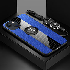 Coque Ultra Fine Silicone Souple Housse Etui avec Support Bague Anneau Aimante Magnetique Z01 pour Apple iPhone 14 Bleu