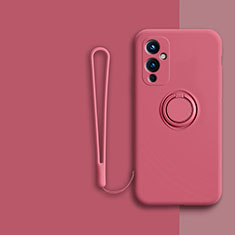 Coque Ultra Fine Silicone Souple Housse Etui avec Support Bague Anneau Aimante Magnetique Z01 pour OnePlus 9 5G Rose Rouge