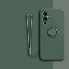 Coque Ultra Fine Silicone Souple Housse Etui avec Support Bague Anneau Aimante Magnetique Z01 pour OnePlus 9 5G Vert Nuit