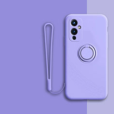 Coque Ultra Fine Silicone Souple Housse Etui avec Support Bague Anneau Aimante Magnetique Z01 pour OnePlus 9 5G Violet Clair