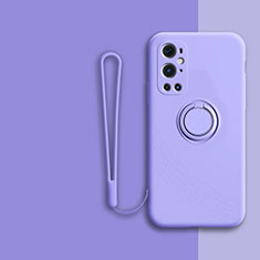 Coque Ultra Fine Silicone Souple Housse Etui avec Support Bague Anneau Aimante Magnetique Z01 pour OnePlus 9 Pro 5G Violet Clair