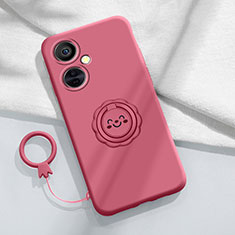 Coque Ultra Fine Silicone Souple Housse Etui avec Support Bague Anneau Aimante Magnetique Z01 pour OnePlus Nord CE 3 5G Rose Rouge