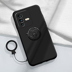 Coque Ultra Fine Silicone Souple Housse Etui avec Support Bague Anneau Aimante Magnetique Z01 pour Vivo V23 5G Noir