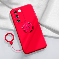 Coque Ultra Fine Silicone Souple Housse Etui avec Support Bague Anneau Aimante Magnetique Z01 pour Vivo V27 Pro 5G Rouge