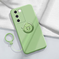 Coque Ultra Fine Silicone Souple Housse Etui avec Support Bague Anneau Aimante Magnetique Z01 pour Vivo V27 Pro 5G Vert