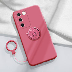 Coque Ultra Fine Silicone Souple Housse Etui avec Support Bague Anneau Aimante Magnetique Z01 pour Vivo V27e 5G Rose Rouge