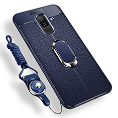 Coque Ultra Fine Silicone Souple Housse Etui avec Support Bague Anneau Aimante pour Samsung Galaxy A6 Plus Bleu