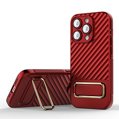 Coque Ultra Fine Silicone Souple Housse Etui avec Support KC1 pour Apple iPhone 15 Pro Max Rouge