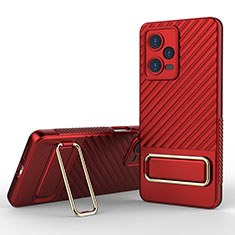 Coque Ultra Fine Silicone Souple Housse Etui avec Support KC1 pour Xiaomi Redmi Note 12 Pro 5G Rouge