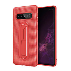 Coque Ultra Fine Silicone Souple Housse Etui avec Support pour Samsung Galaxy S10 Plus Rouge