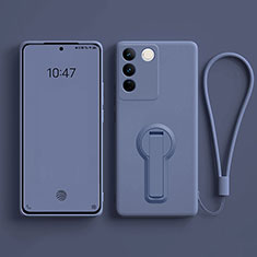 Coque Ultra Fine Silicone Souple Housse Etui avec Support pour Vivo V27 Pro 5G Gris Lavende