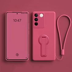 Coque Ultra Fine Silicone Souple Housse Etui avec Support pour Vivo V27 Pro 5G Rose Rouge