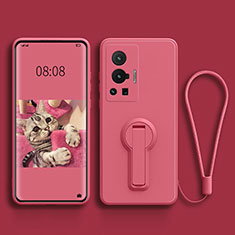 Coque Ultra Fine Silicone Souple Housse Etui avec Support pour Vivo X70 Pro 5G Rose Rouge