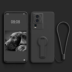 Coque Ultra Fine Silicone Souple Housse Etui avec Support S01 pour Vivo iQOO Neo7 SE Noir