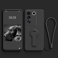 Coque Ultra Fine Silicone Souple Housse Etui avec Support S01 pour Vivo V27 5G Noir