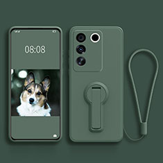 Coque Ultra Fine Silicone Souple Housse Etui avec Support S01 pour Vivo V27 5G Vert Nuit