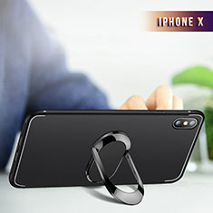 Coque Ultra Fine Silicone Souple Transparente avec Support Bague Anneau R01 pour Apple iPhone Xs Noir