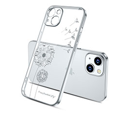 Coque Ultra Fine TPU Souple Housse Etui Transparente Fleurs pour Apple iPhone 13 Argent