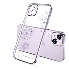 Coque Ultra Fine TPU Souple Housse Etui Transparente Fleurs pour Apple iPhone 13 Mini Violet