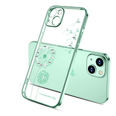 Coque Ultra Fine TPU Souple Housse Etui Transparente Fleurs pour Apple iPhone 13 Vert