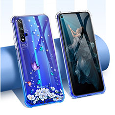 Coque Ultra Fine TPU Souple Housse Etui Transparente Fleurs pour Huawei Honor 20 Bleu