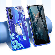 Coque Ultra Fine TPU Souple Housse Etui Transparente Fleurs pour Huawei Honor 20S Blanc