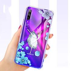 Coque Ultra Fine TPU Souple Housse Etui Transparente Fleurs pour Huawei Honor 9X Pro Bleu