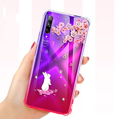 Coque Ultra Fine TPU Souple Housse Etui Transparente Fleurs pour Huawei P Smart Pro (2019) Rouge