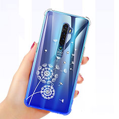 Coque Ultra Fine TPU Souple Housse Etui Transparente Fleurs pour Oppo Reno2 Bleu