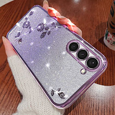 Coque Ultra Fine TPU Souple Housse Etui Transparente Fleurs pour Samsung Galaxy S22 5G Violet