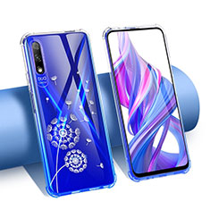 Coque Ultra Fine TPU Souple Housse Etui Transparente Fleurs T01 pour Huawei P Smart Z (2019) Bleu