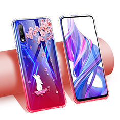 Coque Ultra Fine TPU Souple Housse Etui Transparente Fleurs T01 pour Huawei P Smart Z (2019) Rouge