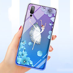 Coque Ultra Fine TPU Souple Housse Etui Transparente Fleurs T01 pour Huawei P20 Pro Bleu