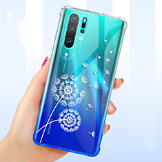 Coque Ultra Fine TPU Souple Housse Etui Transparente Fleurs T01 pour Huawei P30 Pro New Edition Blanc