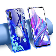 Coque Ultra Fine TPU Souple Housse Etui Transparente Fleurs T01 pour Huawei Y9 Prime (2019) Blanc