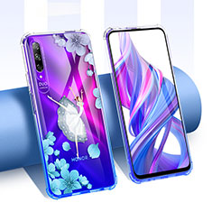 Coque Ultra Fine TPU Souple Housse Etui Transparente Fleurs T01 pour Huawei Y9s Bleu