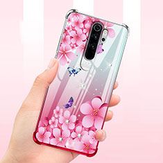 Coque Ultra Fine TPU Souple Housse Etui Transparente Fleurs T01 pour Xiaomi Redmi Note 8 Pro Rose Rouge