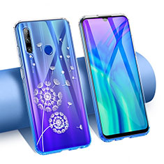 Coque Ultra Fine TPU Souple Housse Etui Transparente Fleurs T02 pour Huawei Honor 20E Bleu