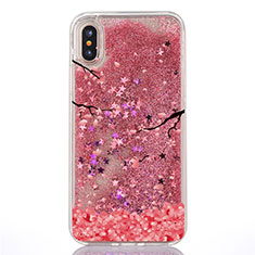 Coque Ultra Fine TPU Souple Housse Etui Transparente Fleurs T04 pour Apple iPhone Xs Max Rouge