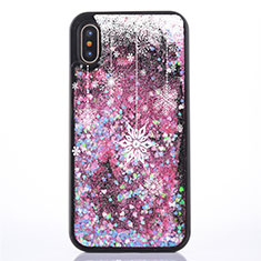 Coque Ultra Fine TPU Souple Housse Etui Transparente Fleurs T07 pour Apple iPhone Xs Or Rose