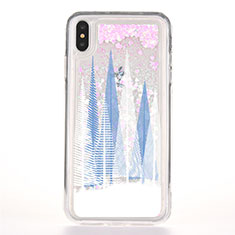 Coque Ultra Fine TPU Souple Housse Etui Transparente Fleurs T08 pour Apple iPhone Xs Bleu