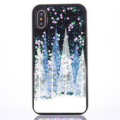 Coque Ultra Fine TPU Souple Housse Etui Transparente Fleurs T09 pour Apple iPhone X Bleu Ciel